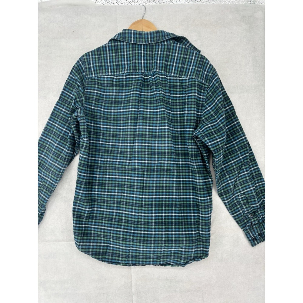 LL Bean Button Up Green Plaid Flannel Shirt Mens M Slightly Fitted Outdoor - Picture 6 of 8